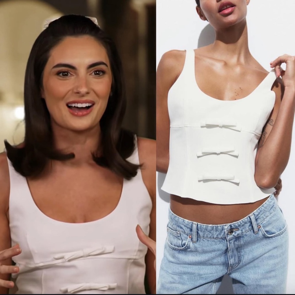 Zara White Bow-Front Tank Top